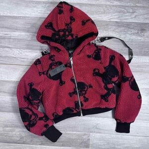 Dolls Kill Widow PLAIN DISGUISE HOODED SHERPA JACKET Red Black Size XS